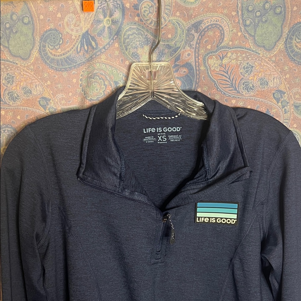 Life is Good Women Active Quarter Zip Pullover LIG Stripes Blue XS G6721